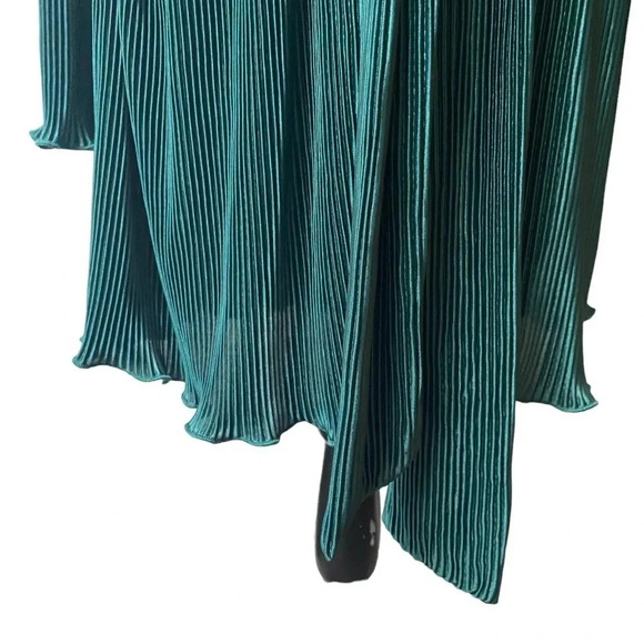 Papermoon Emerald Green Plissé Pleated Shirt Dress Belted Ruffle Hem Long Sleeve - Picture 5 of 16